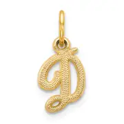 14K Yellow Gold 14Ky Script Letter D Initial Charm