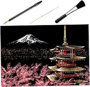 TOYANDONA 1Set DIY Scratch Picture Night Scene Scratching with Bamboo Stick Gold Plated Pen and Brush Creative Scratch Paper Crafts for All Ages
