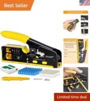 Durable Pass Through RJ45 Crimp Tool with Network Tester & Accessories - Yellow