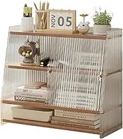 Small Bookcase for Desk Shelf,Standing Desktop Bookshelf Organizer for Small Spaces,Tabletop Book Storage Rack with Sliding Door for Home Office Dorm,B