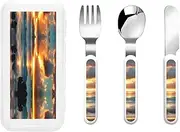 Beach Maui Hawaii Sunset Sea Waves Clouds Flatware 3 Pieces Set For Dinners, Stainless Steel Cutlery, Forks, Dinner Knife, Dinner Spoon