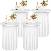 Kochorie 4 Pieces Cocktail Table Skirt Round Cocktail Table Covers 32 x 43 Inch Spandex Stretch High Top Table Cloth for Wedding Table Bar Banquet Party Supplies (White)