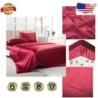4-Piece Red Satin Sheets Set for California King Size Bed - Perfect for Gifting