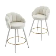 HOMFURN Set of 2 Velvet Counter Barstools with Golden Footrest