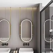 Oval Metal Ceiling Mounted Mirror with LED Light,Bathroom Floating Hanging Makeup Shaving Mirror,Modern Theme Decorative Floating Vanity Mirror,60 * 100cm