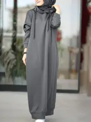ZANZEA Women Brief Style Solid Color Drawstring Hooded Casual Dress With Pocket
