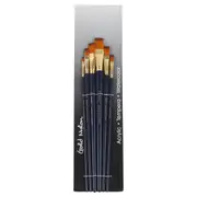 6pce Flat Tip/Peak Long Handle Nylon Paint Brush Set Acrylic, Watercolour, Tempera Reusable