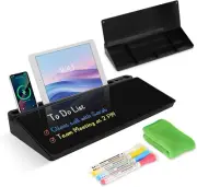 Desktop Glass Whiteboard with Storage, Desk Board with Computer Keyboard Stand