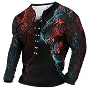Men's T Shirt Graphic Animal Lion Collar Clothing Apparel 3D Print Daily Going out Long Sleeve Lace up Print Polyester Fashion Designer Comfortable