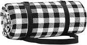 AUTENS 2m x 2m Extra Large Picnic Blanket Use as Outdoor Play Mat, 3-Layer Indoor Couch Throw for Warmth, Family Size, Camping Beach Waterproof Cashmere Rug (Black and White Grid
