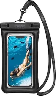 Spigen Aqua Shield Universal Floating Waterproof Phone Pouch Dry Bag Case, IPX8 Certified Depths for iPhone 16 15 14 13 12 11 Pro Max Mini Plus, Galaxy S25 S24 S23 S22 Plus Ultra, Pixel - Black