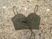 SXY Solid Lace Up Crop Cami Top & Ruched Skirt Army Green M Medium Sexy