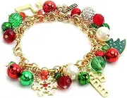 [Ticome] Colorful Dangle Christmas Jingle Bell Bracelet,Hanging Pearls Bells Diamond Balls Crystal Beads Snowflake Bowler Hat Tree Alloy Bracelet, 0, Silver, No Gemstone