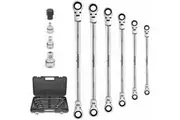 10Pc Flexible Head Ratchet Spanner Set Long Wrench CRV Double End Metric 8-19mm