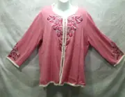 CARDIGAN Bob Mackie Button Front Cardigan Sweater & Top Size XL Embroidery