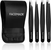 4 Pack Tweezers Set, Professional Stainless Steel, Precision Eyebrow Tweezers