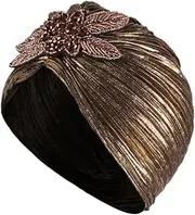 [GAROZATION] Stamping Style Turban Hat Headscarf Hat Versatile Fashion Headwear for All Hair Types Golden