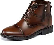 [Holy dove] Mens Oxford Leather Dress Boots Cap Toe Side Zip Fashion Mid Top Chukka Ankle Boots for Men
