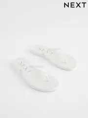 White Pearlised Plaited Flip Flops (Q80989) | $23