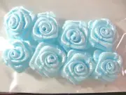 MINIATURE LIGHT BLUE RIBBON ROSES 5/8 INCH - 8 PIECE PACKAGE