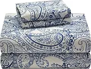 Boho Paisley Blue Combed Cotton Printed Sheet Set