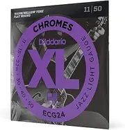 D'Addario Guitar Strings - XL Chromes Electric Guitar Strings - Flat Wound - Polished for Ultra-Smooth Feel and Warm, Mellow Tone - ECG24 - Jazz Light, 11-50, 1-Pack