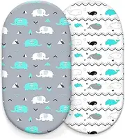 Stretch Fitted Bassinet Sheet Set BROLEX 2 Pack Cradle Sheets for Bassinet Pad/Mattress,Unisex Boys Girls,Ultra Soft,Elephant Whale