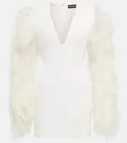 [David Koma] David Koma Feather-trimmed cady minidress AU 8 white