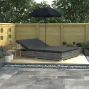2 Person Outdoor Lounge Bed With Umbrella Rattan Patio Deck Sun Longer Daybed