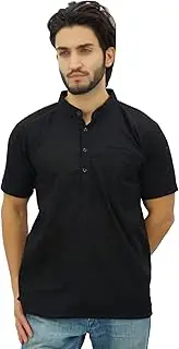 [Atasi] Men's Short Sleeve Cotton Mandarin Collar Shirt Ethnic Clothing