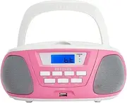 Aiwa BBTU-300PK Portable CD Radio with Bluetooth, USB, AUX-in Radio Tuner, Special Edition for Kids and Girls