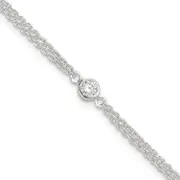 Sterling Silver Bezel Cz 2-Strand 9In Plus 1 In Ext. Anklet