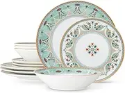 [Noritake] Serene Garden 12-Piece Set, Service for 4 in Green/Red/White