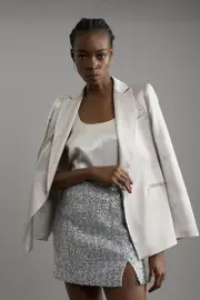 Tall Sequin Metallic Boucle Belted Tailored Mini Skirt