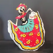 Blue Sky Clayworks Day of the Dead Skeleton Catrina Lady Dancer T-Light Holder