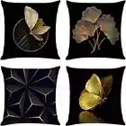 Throw Pillow Covers Black Gold Butterfly Flowers Cushion Cover Square Pillowcase