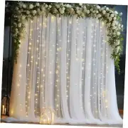 10x10ft Tulle Backdrop Curtain with Lights 10ft x 10ft(2 Panels 5*10ft) White