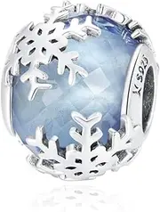 [DOYIS] Snowflake Charms Fit for Pandora Bracelet Necklace Sterling Silver Blue Crystal Christmas Charm Bead