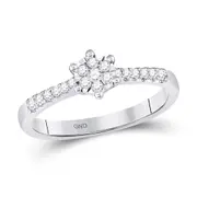 14k White Gold Round Diamond Flower Cluster Stackable Band Ring 1/5 Cttw