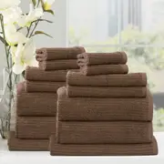 14pc Renee Taylor Cobblestone Hand/Bath Towel Set 650 GSM Cotton Ribbed Toffee