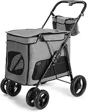 Dog Strollers for Medium Large Dogs, Elderly Dog Pram Pushchair Cat Stroller Carriage for Multi Pet, 4 Wheels Pet Large Dog Stroller Travel Carrier for Cat, Dog and More(Gray a)