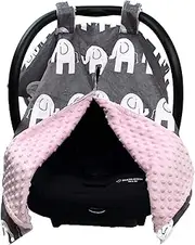Dear Baby Gear Deluxe Car Seat Canopy, Custom Minky Print White Elephants, Pink Minky Dot