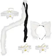 [Holibanna] Simulation Animal Ear Headband Lace Headbands Wolf Costume Props Headband Costume Unique Animal Performance Prop Festival Tail Decor Headband and Tail Stuffed Fox Plush Black