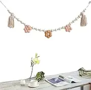 1 Pcs Boho Tassel Garland with Wooden Beads, Daisy Wooden Tassel Garland Decor Pastel Tassel Garland for Farmhouse Wall Classroom Daisy Birthday Party Banner Baby Shower Decoration
