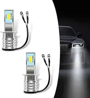 Fluher 2 PCS Car H1 LED Fog Light, 3570 2LED COB Chipset 14000LM High Brightness Forward light, 50000H Plug and Play Light Bulb with Wiring Harness, Universal Lighting Replacement for Car (White)