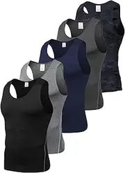[Sanke] 5 Pack Men's Camouflage Compression Shirts Sleeveless Athletic Workout Tank Top Sports Baselayer Running Undershirt