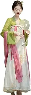 AIMALL Two-Piece Chinese Women's Hanfu Dress Chiffon Set with Flowing Long Skirt, Breathable Polyester Fiber Tea Zen Style for Spring Summer Autumn, S-L