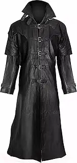 [LeatherJunction] Mens Black Real Leather Buckle Gothic Van Helsing Full Length Trench Coat Black - Steampunk