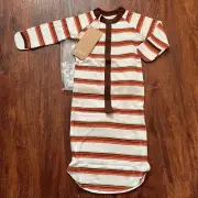 NWT Goumi Kids Trail Mix Gown SZ 3-6 mo Stripe Snap Bamboo Baby Sleeper Jamms