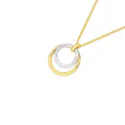 9ct Gold Two Tone Diamond-cut & Polish Double Circle Pendant